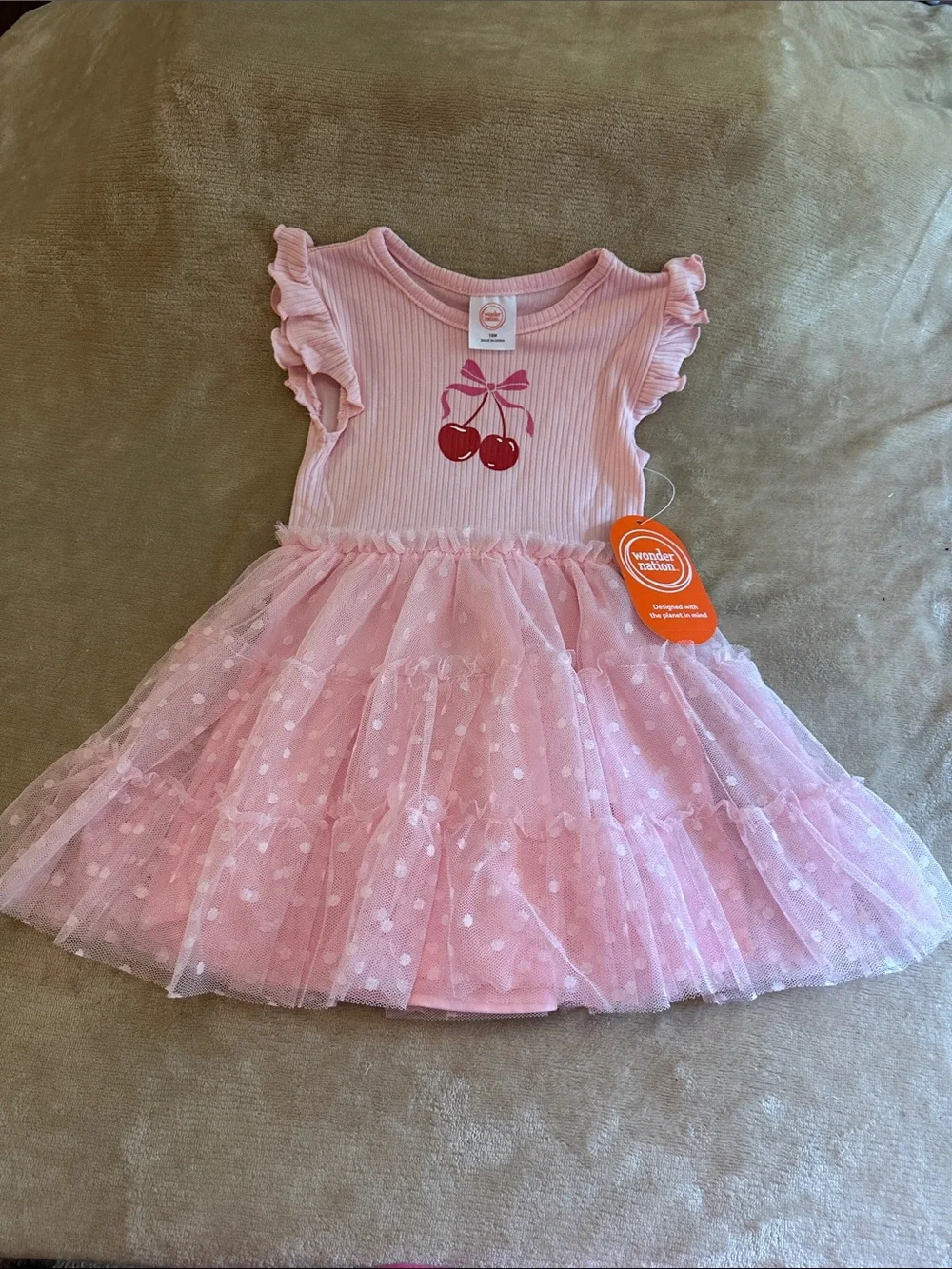 wonder nation Pink Tulle Cherry Dress for Girls